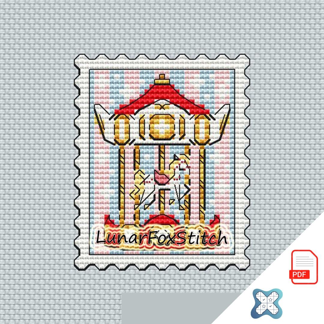 Horse carousel mini postage stamp cross stitch pattern