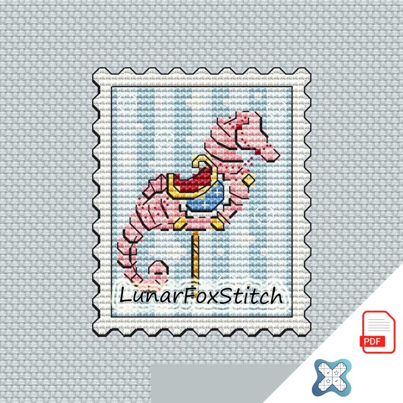 Sea horse carousel mini postage stamp cross stitch pattern
