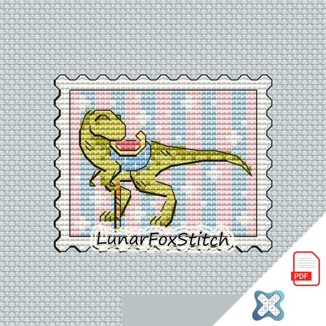T-rex carousel mini postage stamp cross stitch pattern