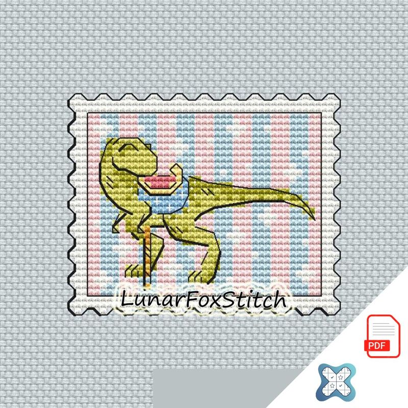 T-rex carousel mini postage stamp cross stitch pattern