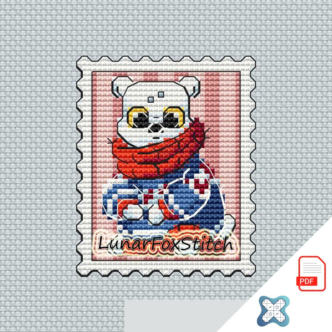 Winter bear mini postage stamp cross stitch pattern