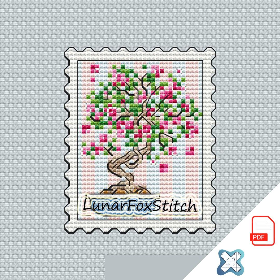 Sakura mini postage stamp cross stitch pattern