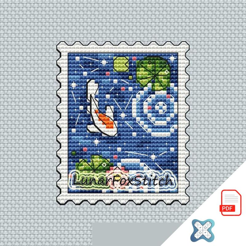 Koi pond mini postage stamp cross stitch pattern