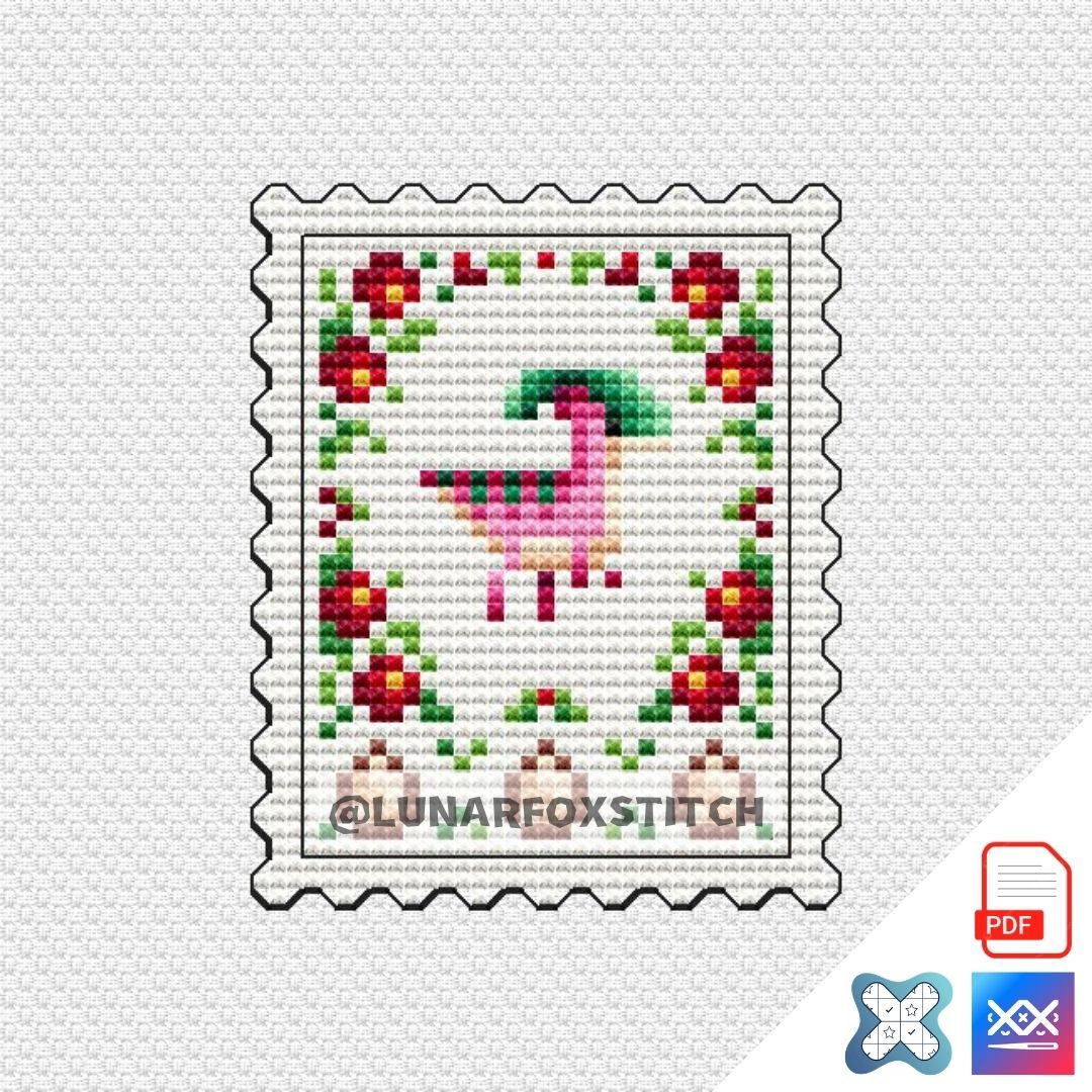 Parasaurolophus dinosaur mini postage stamp cross stitch pattern