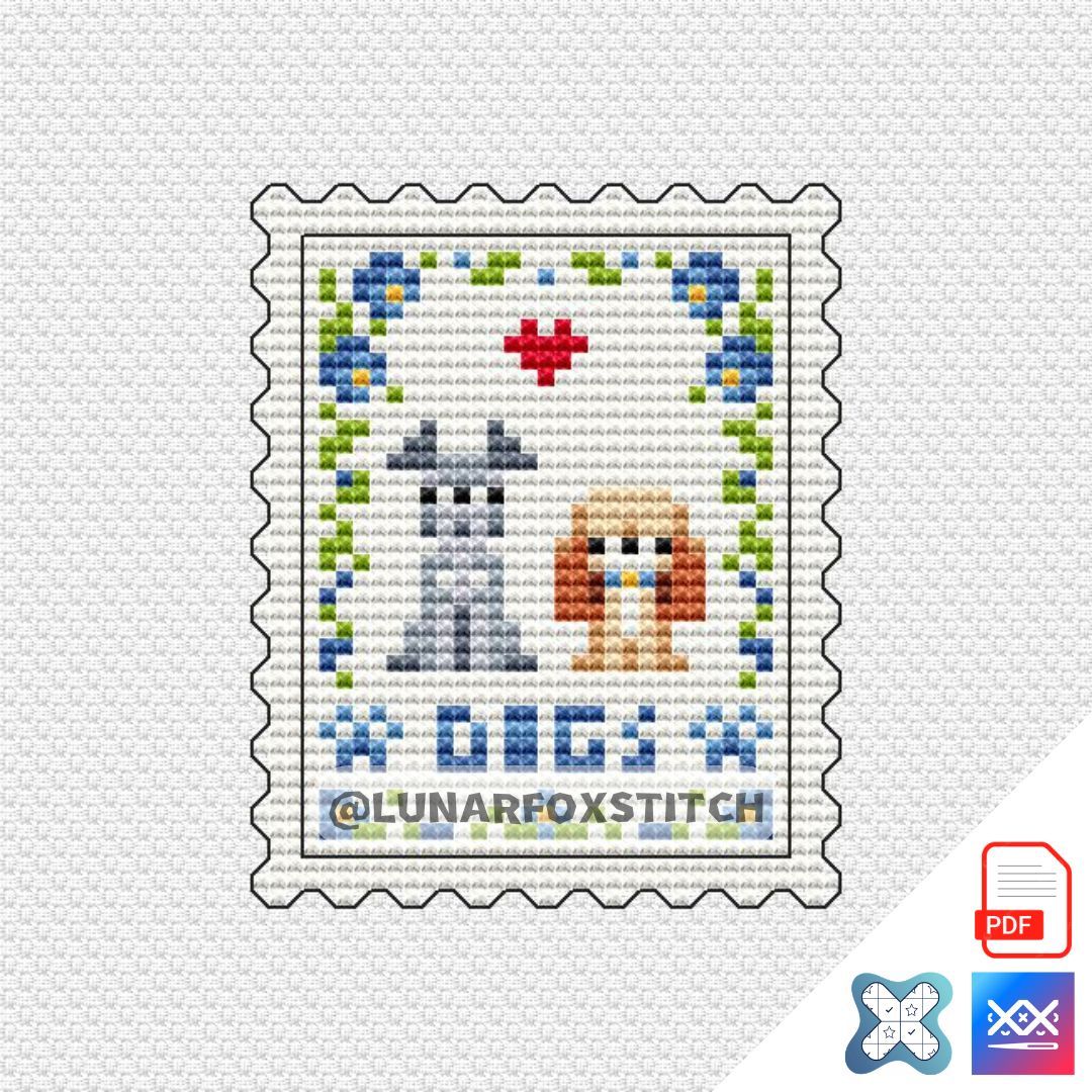 Dogs love mini postage stamp cross stitch pattern