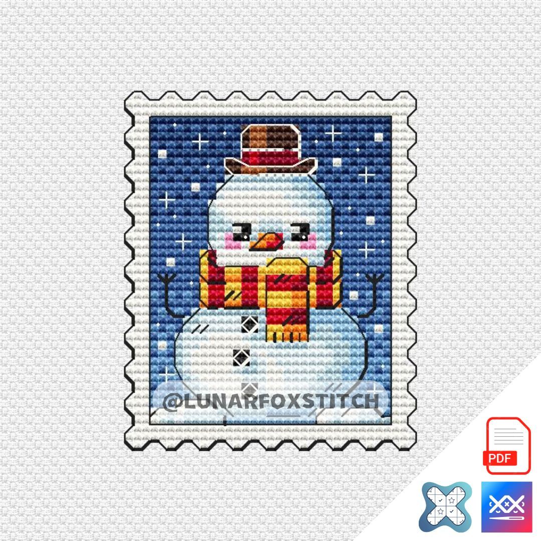 Snowman mini postage stamp cross stitch pattern