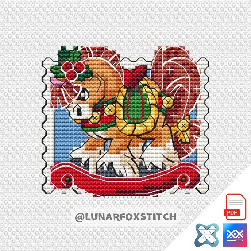 Christmas tree toy horse mini postage stamp cross stitch pattern