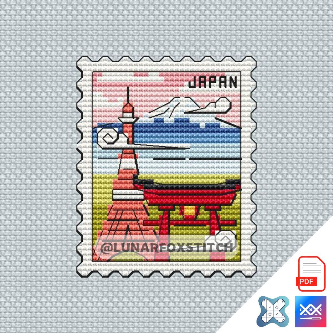 Japan mini postage stamp cross stitch pattern