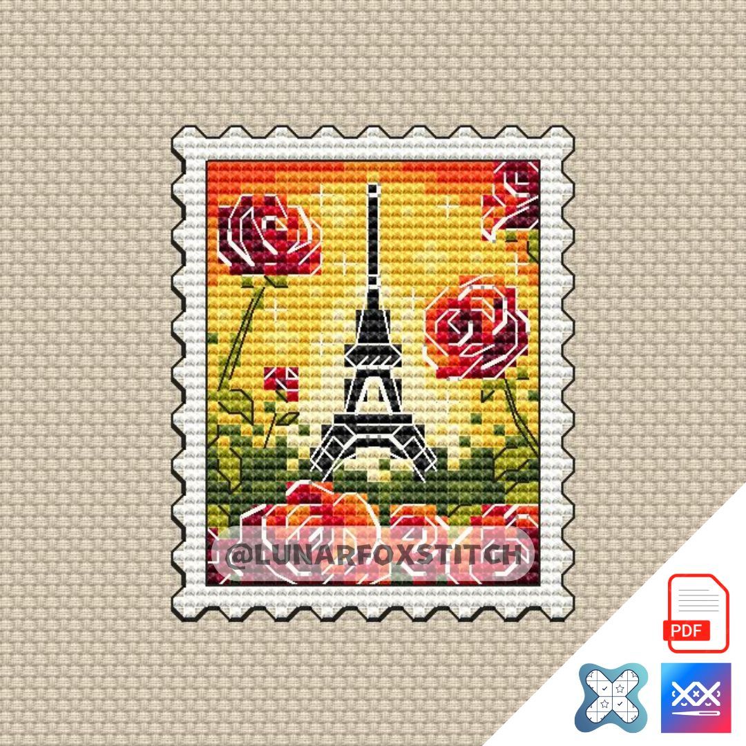 Paris mini postage stamp cross stitch pattern
