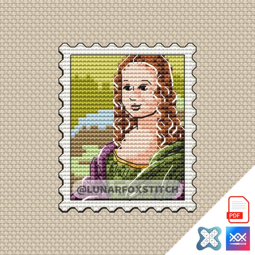 Mona Lisa mini postage stamp cross stitch pattern