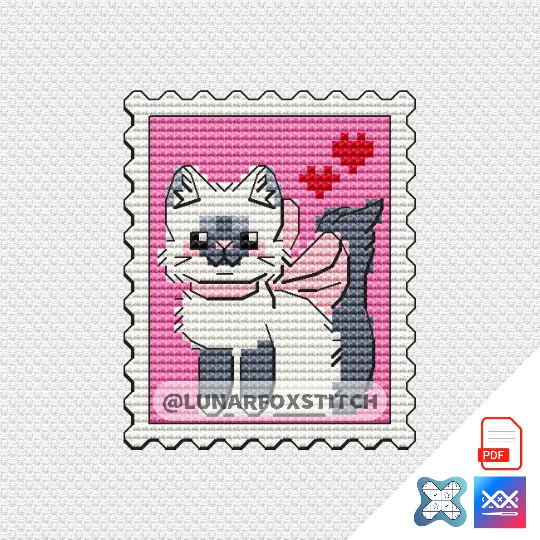 Sweet cat mini postage stamp cross stitch pattern