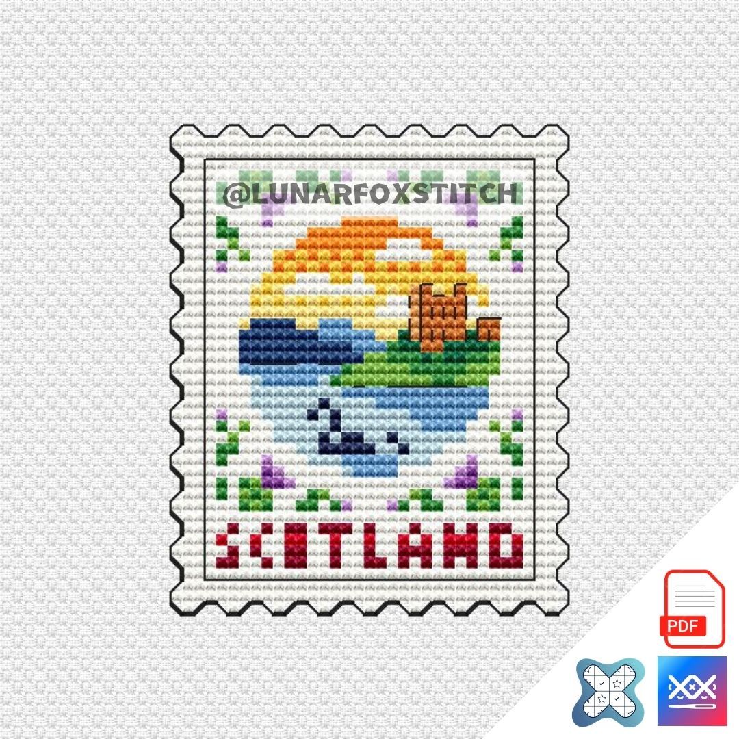 Scotland - Loch Ness mini postage stamp cross stitch pattern