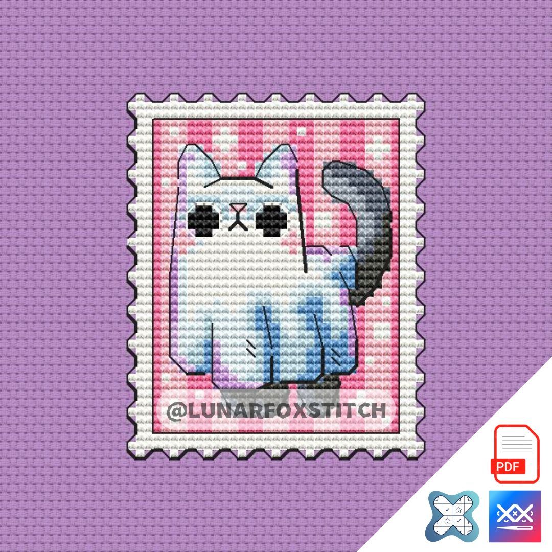 Ghost cat mini postage stamp cross stitch pattern