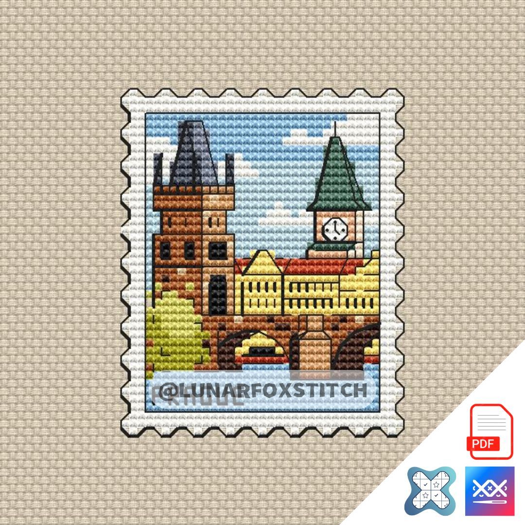 Prague mini postage stamp cross stitch pattern