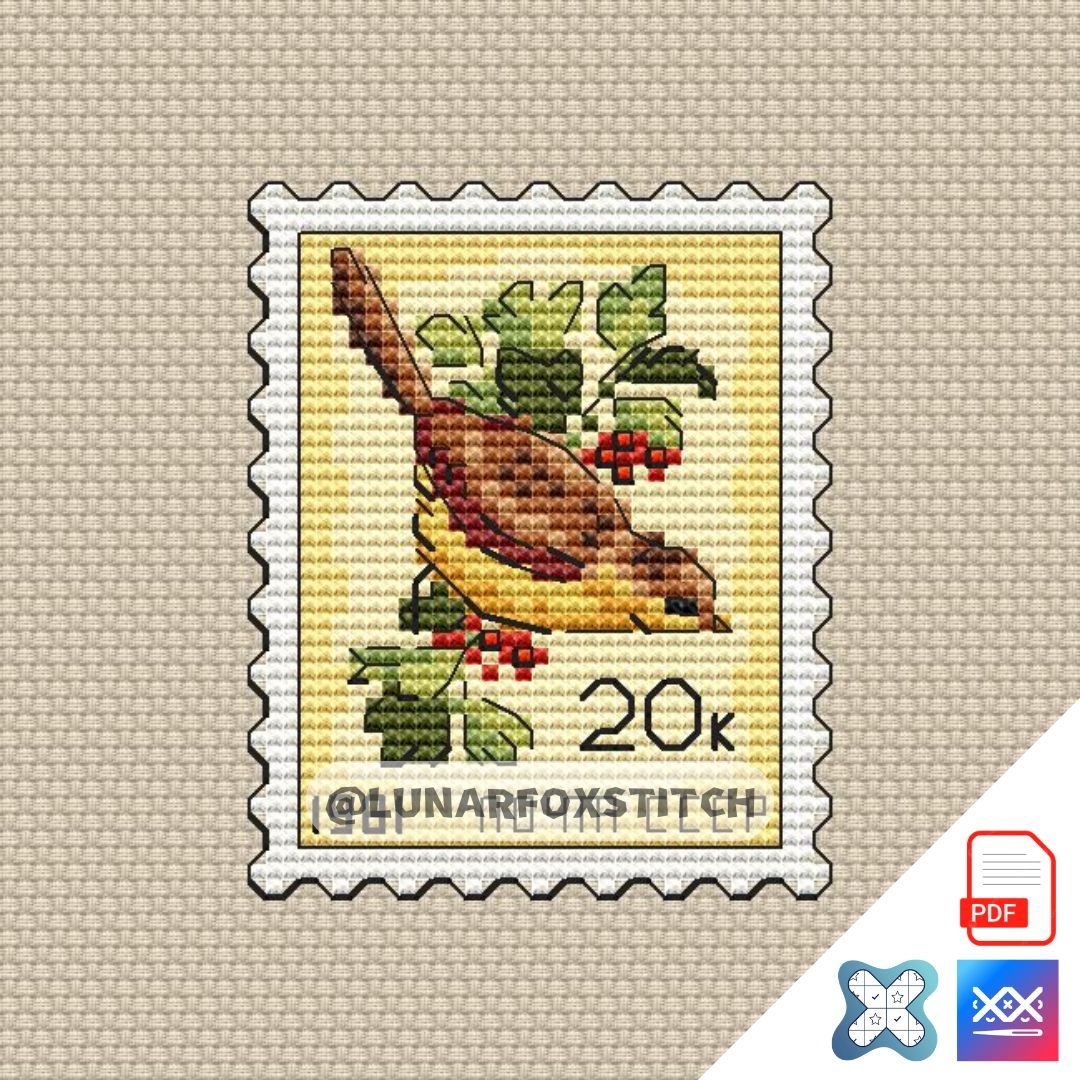 Reed parrotbill mini postage stamp cross stitch pattern