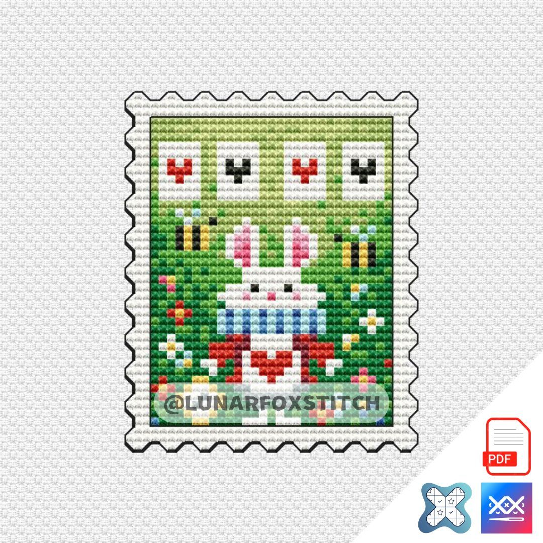 White rabbit mini postage stamp cross stitch pattern