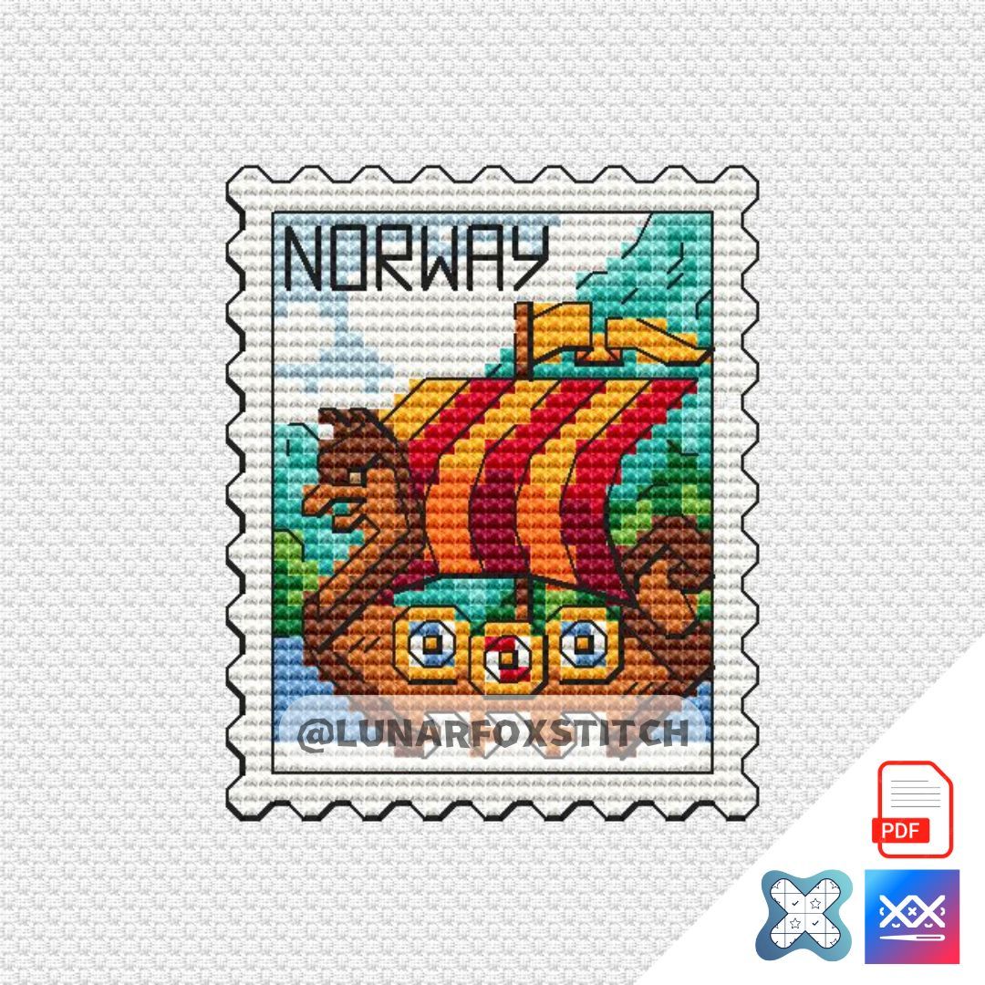 Fjord Norway mini postage stamp cross stitch pattern