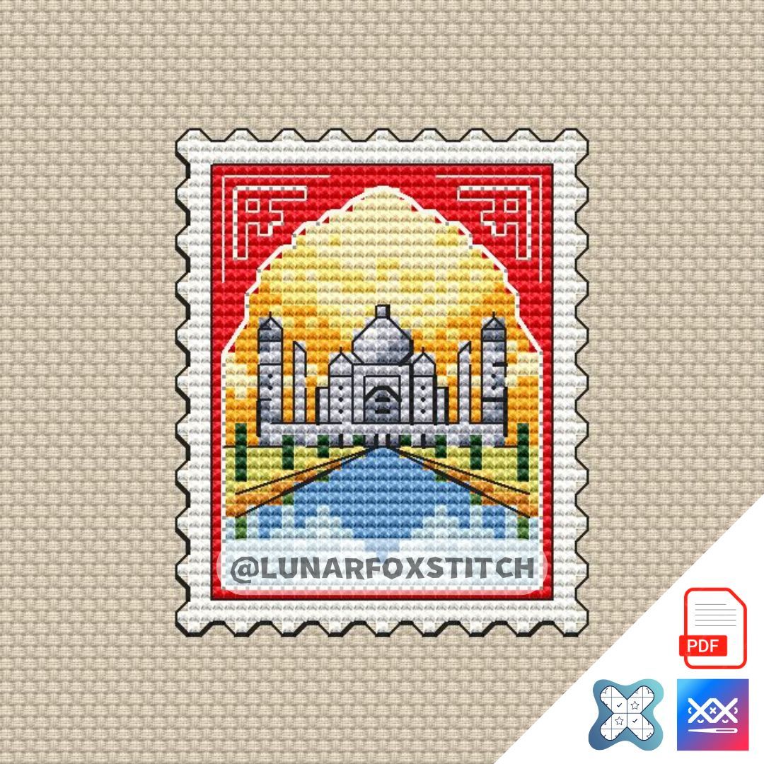 Taj Mahal mini postage stamp cross stitch pattern