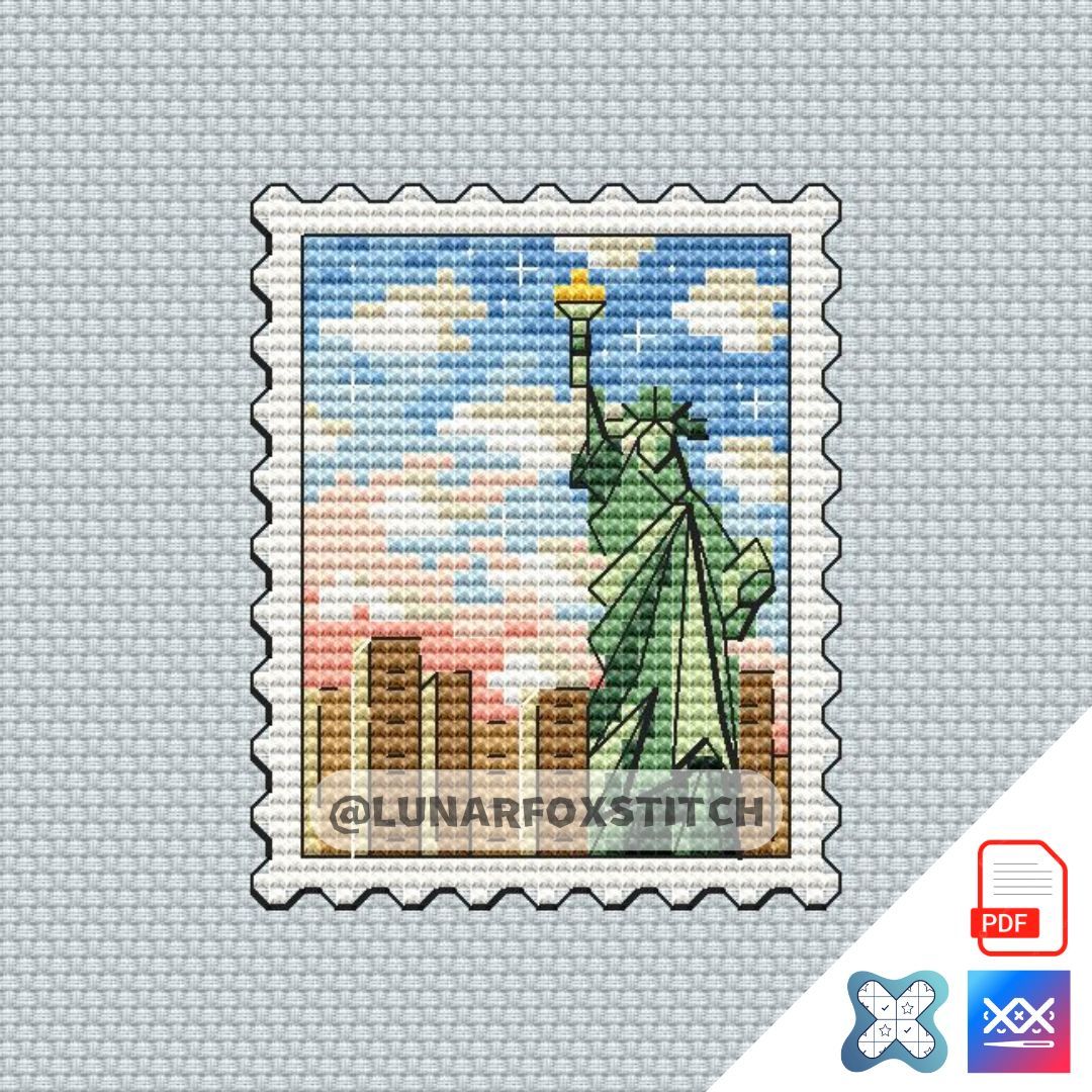 New York mini postage stamp cross stitch pattern