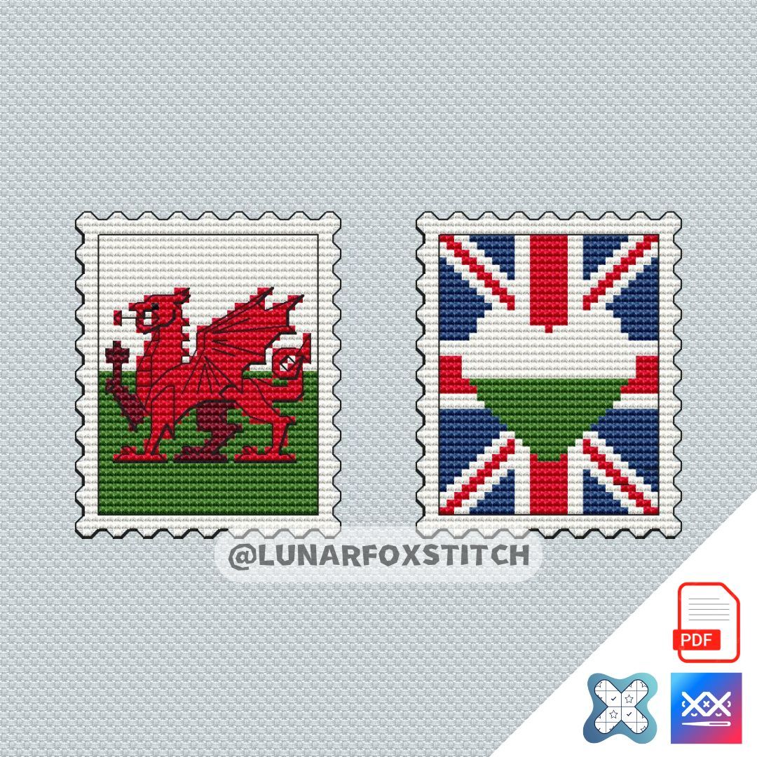 Wales mini postage stamp cross stitch pattern