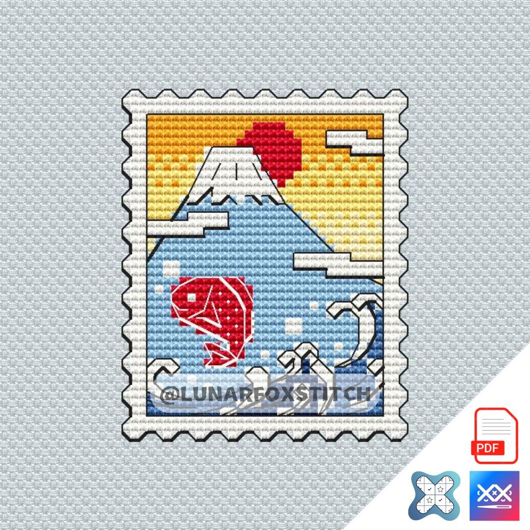 Mount Fuji mini postage stamp cross stitch pattern