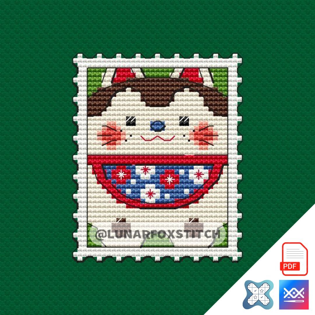 Maneki neko mini postage stamp cross stitch pattern