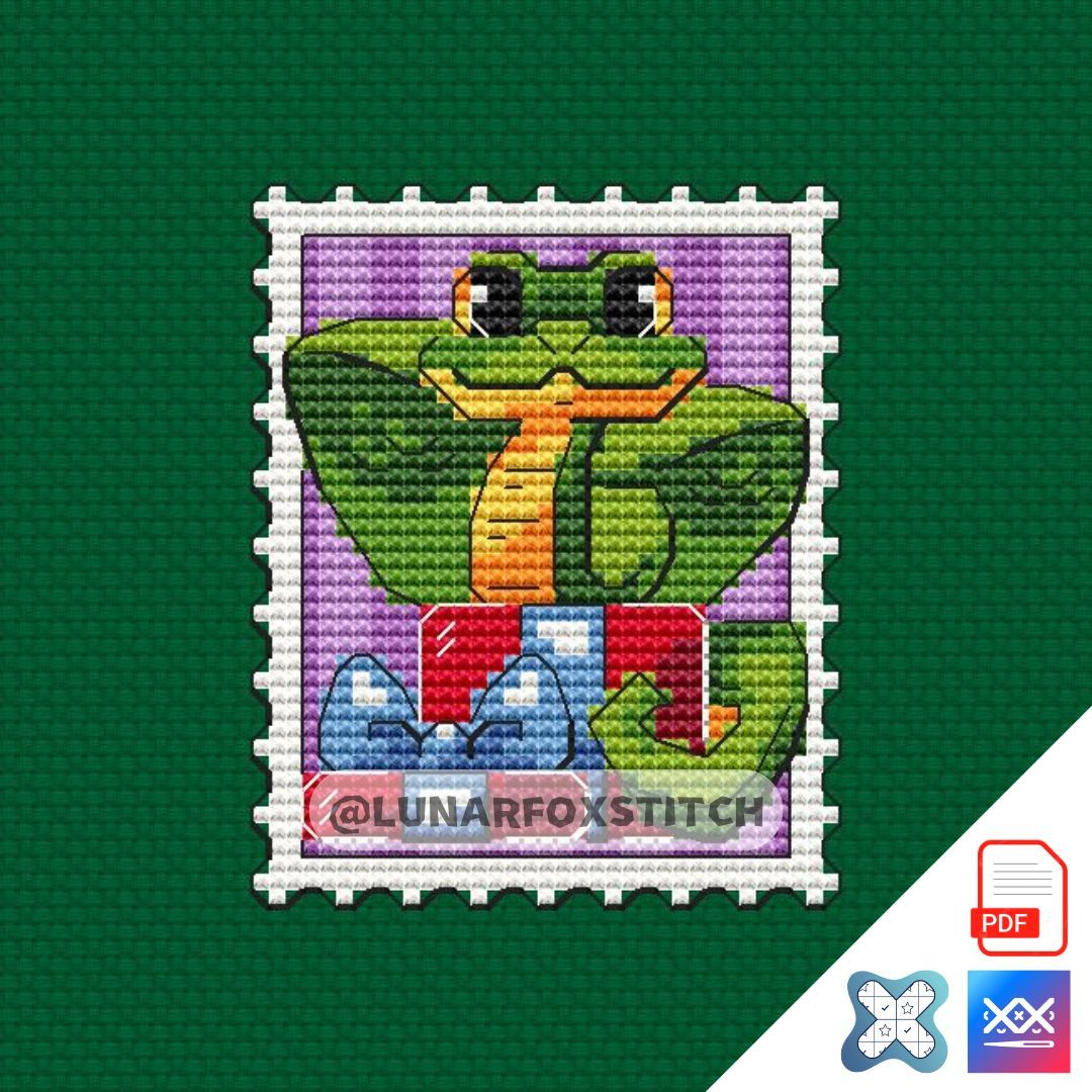 Small christmas snake mini postage stamp cross stitch pattern