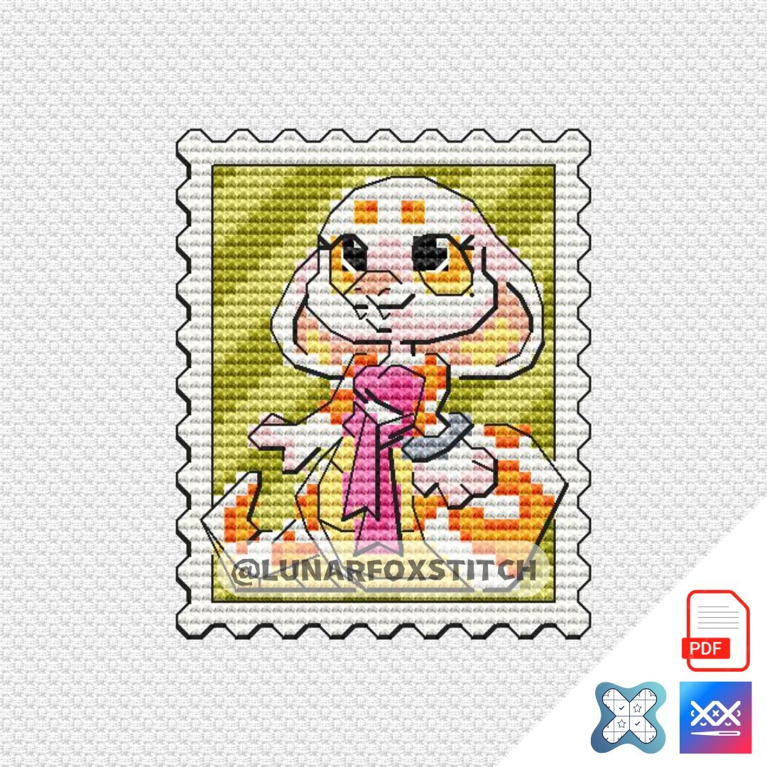 Cobra girl mini postage stamp cross stitch pattern
