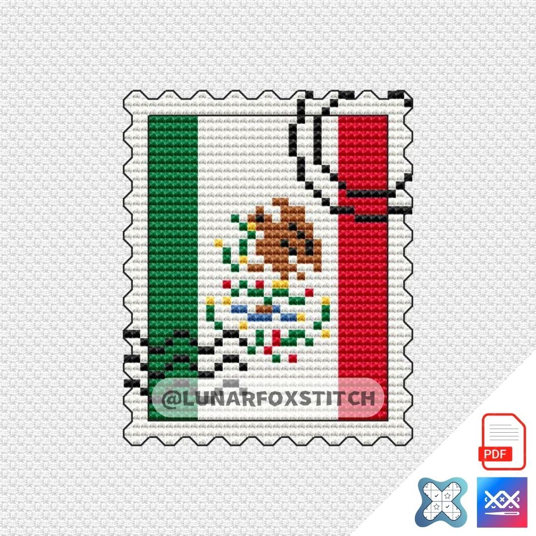 Mexico flag mini postage stamp cross stitch pattern