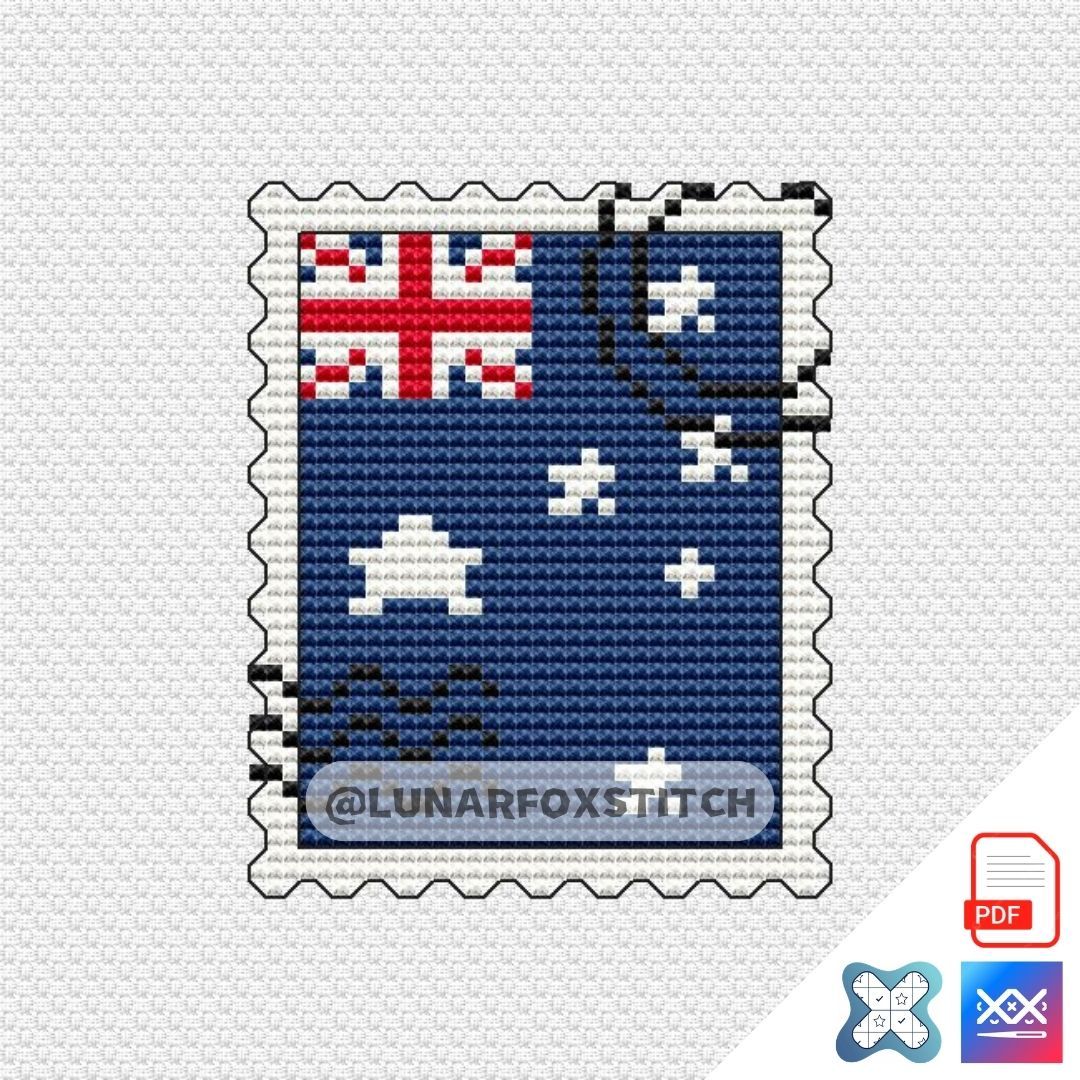 Australia flag mini postage stamp cross stitch pattern