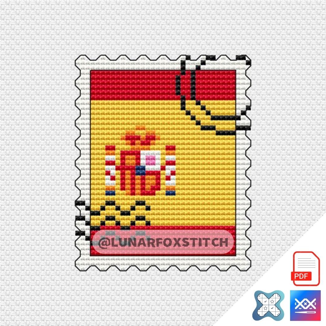Spain flag mini postage stamp cross stitch pattern