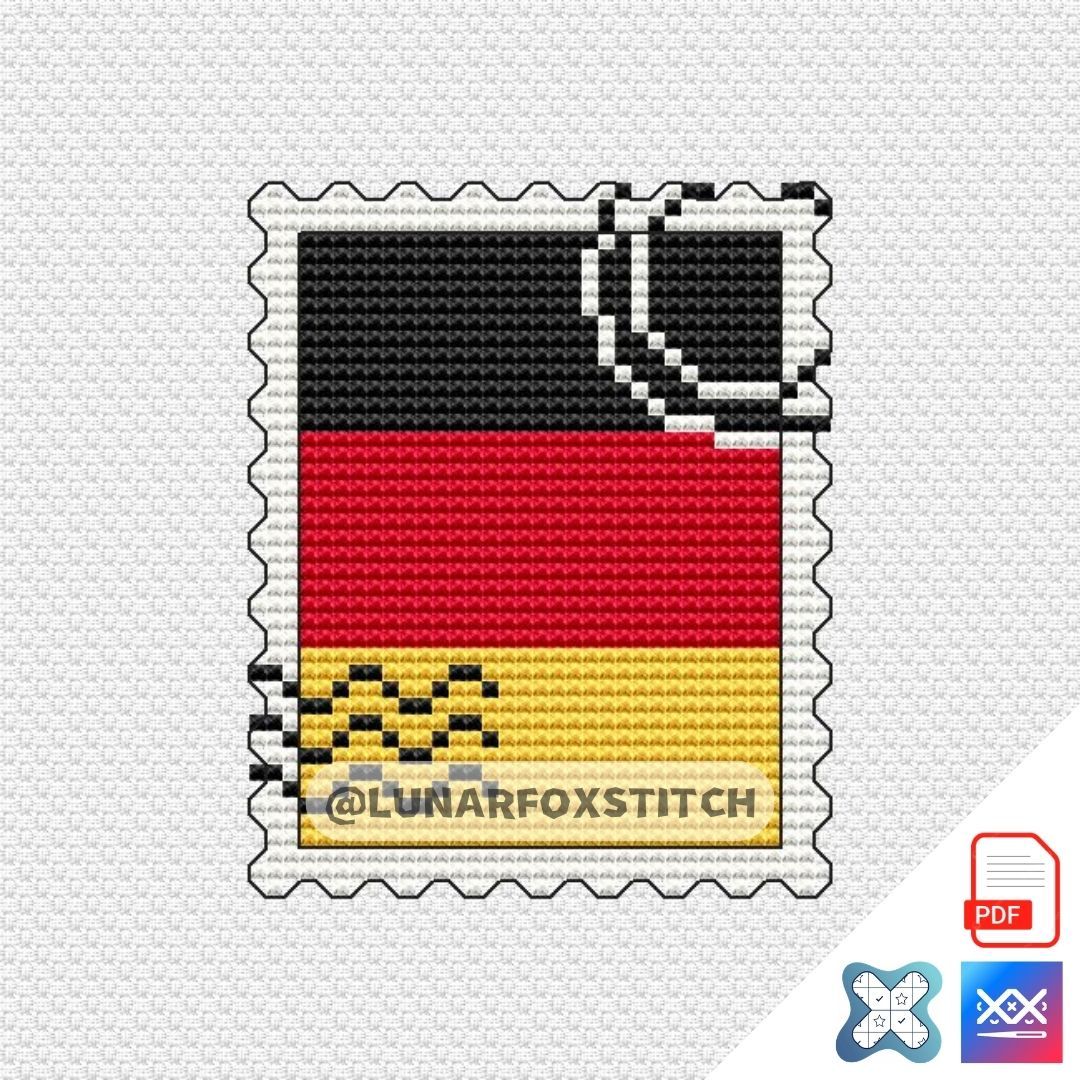 Germany flag mini postage stamp cross stitch pattern