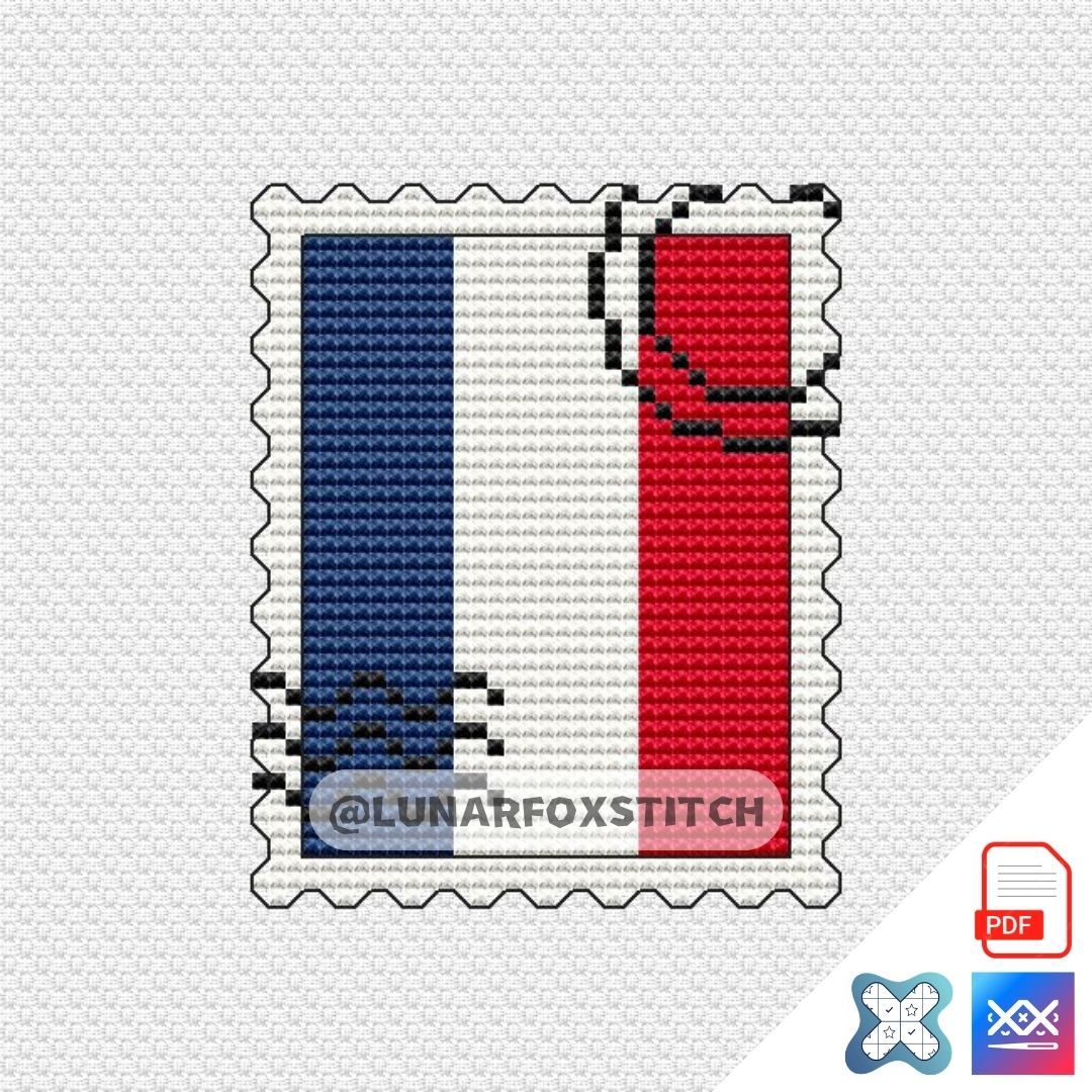 France flag mini postage stamp cross stitch pattern