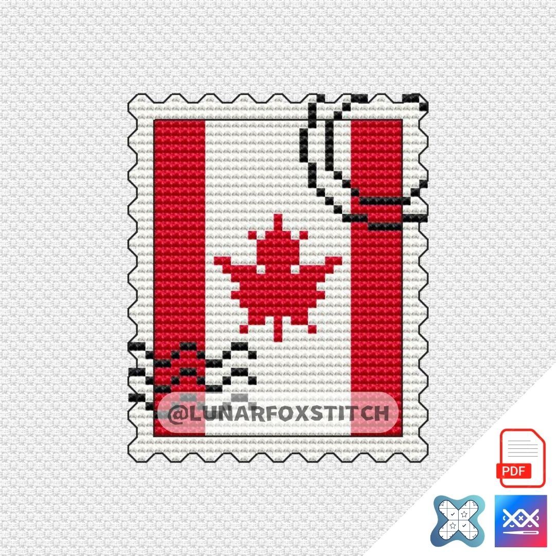 Canada flag mini postage stamp cross stitch pattern