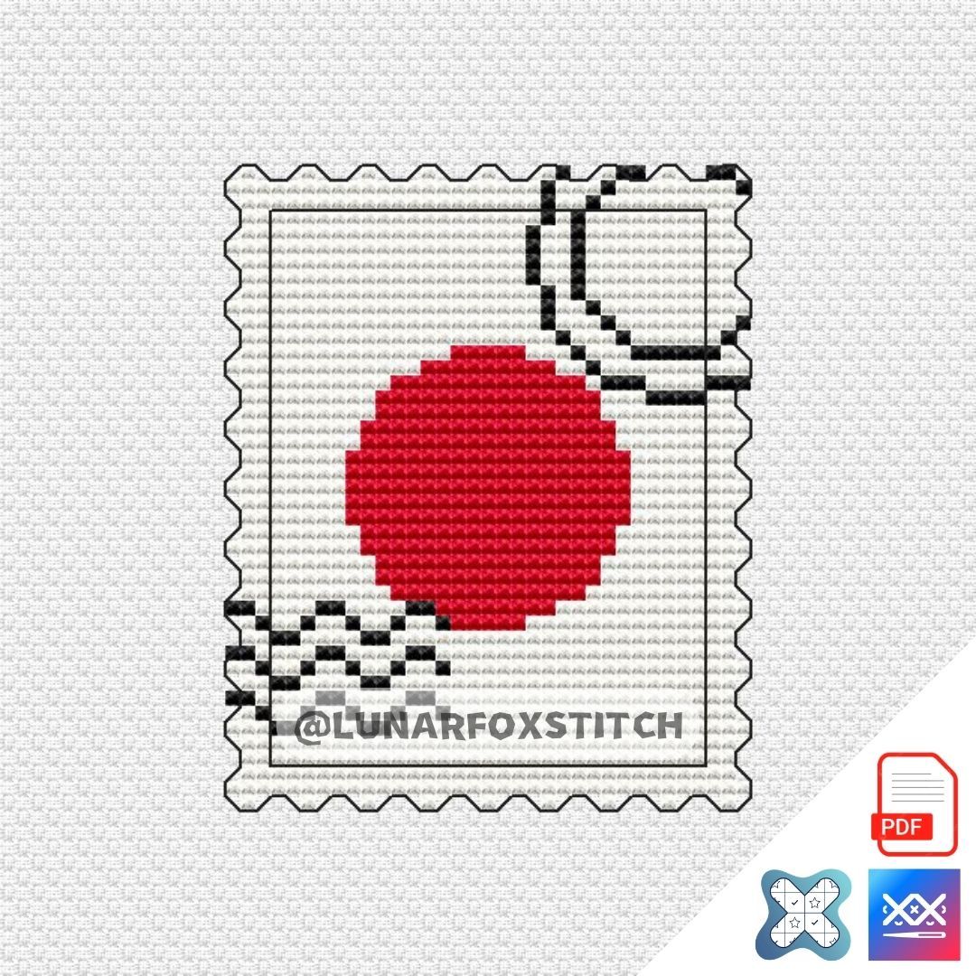 Japan Flag mini postage stamp cross stitch pattern