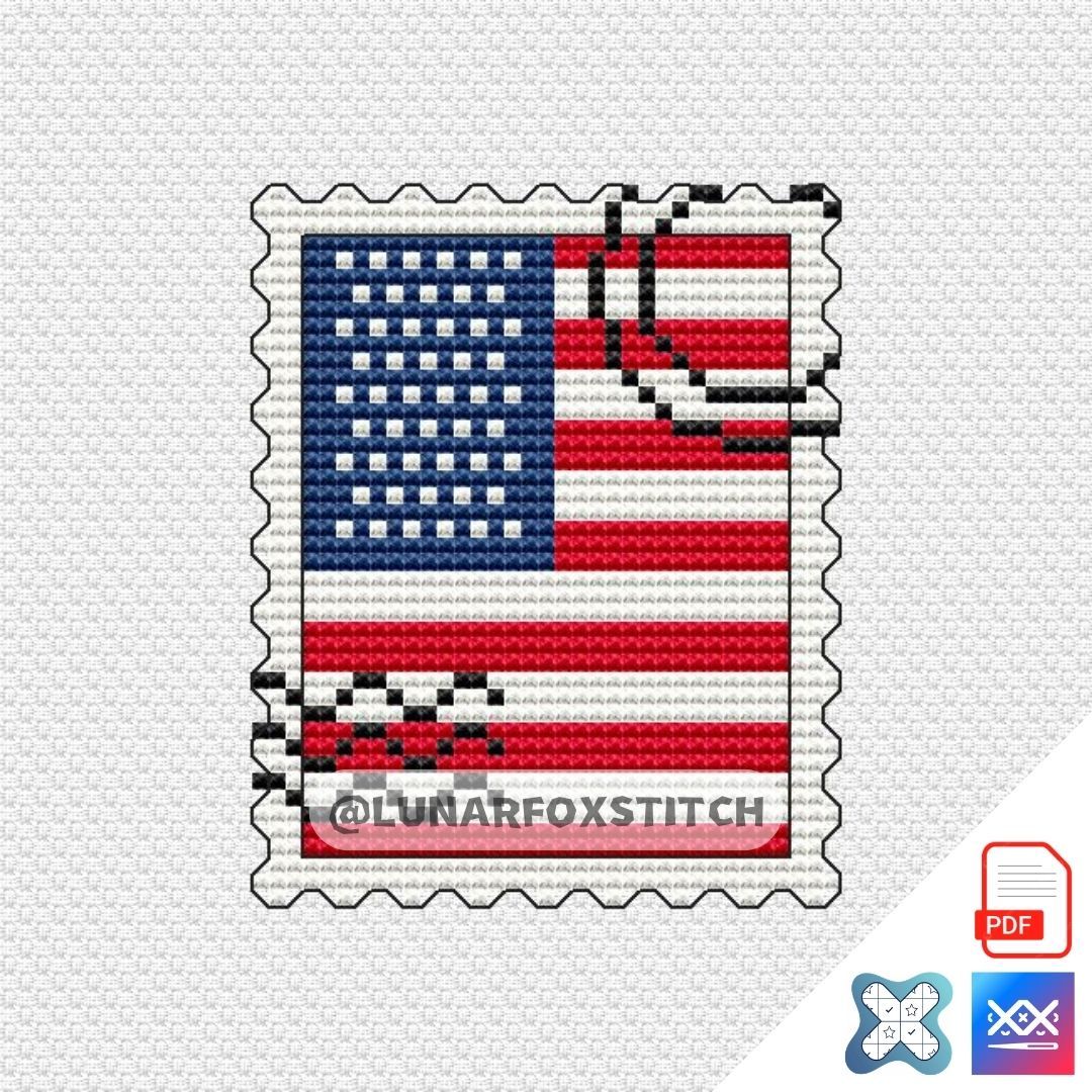 United states Flag mini postage stamp cross stitch pattern