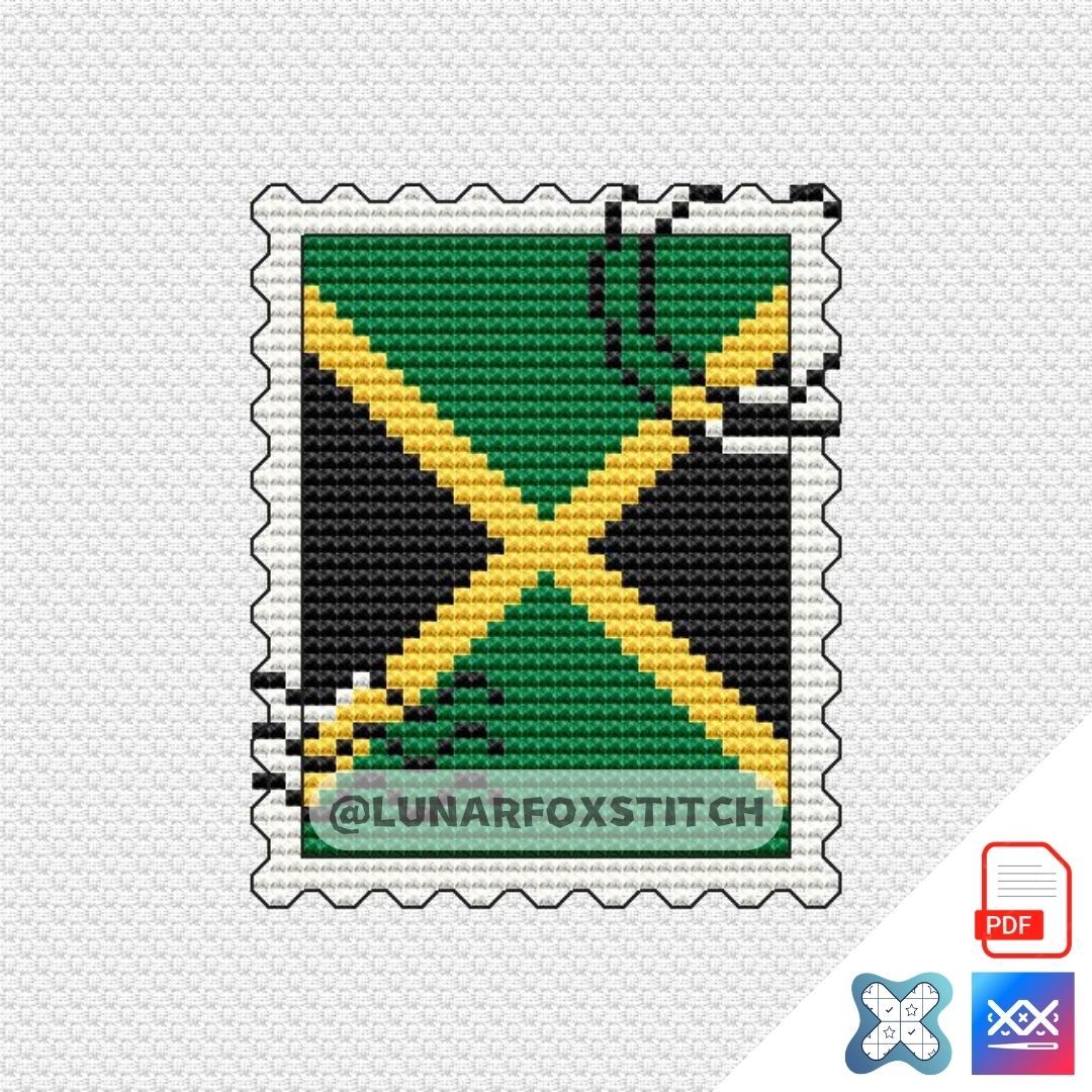 Jamaica Flag mini postage stamp cross stitch pattern
