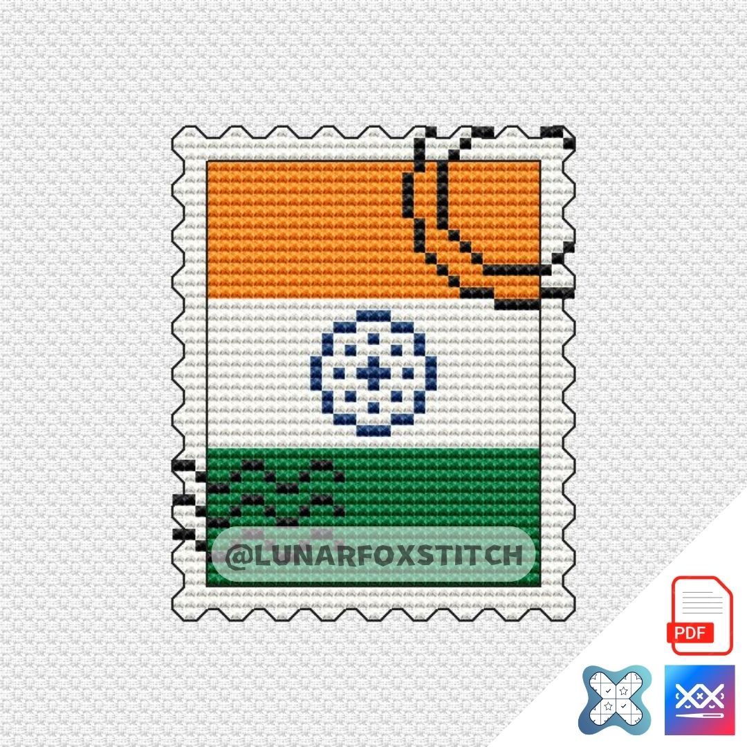 India Flag mini postage stamp cross stitch pattern