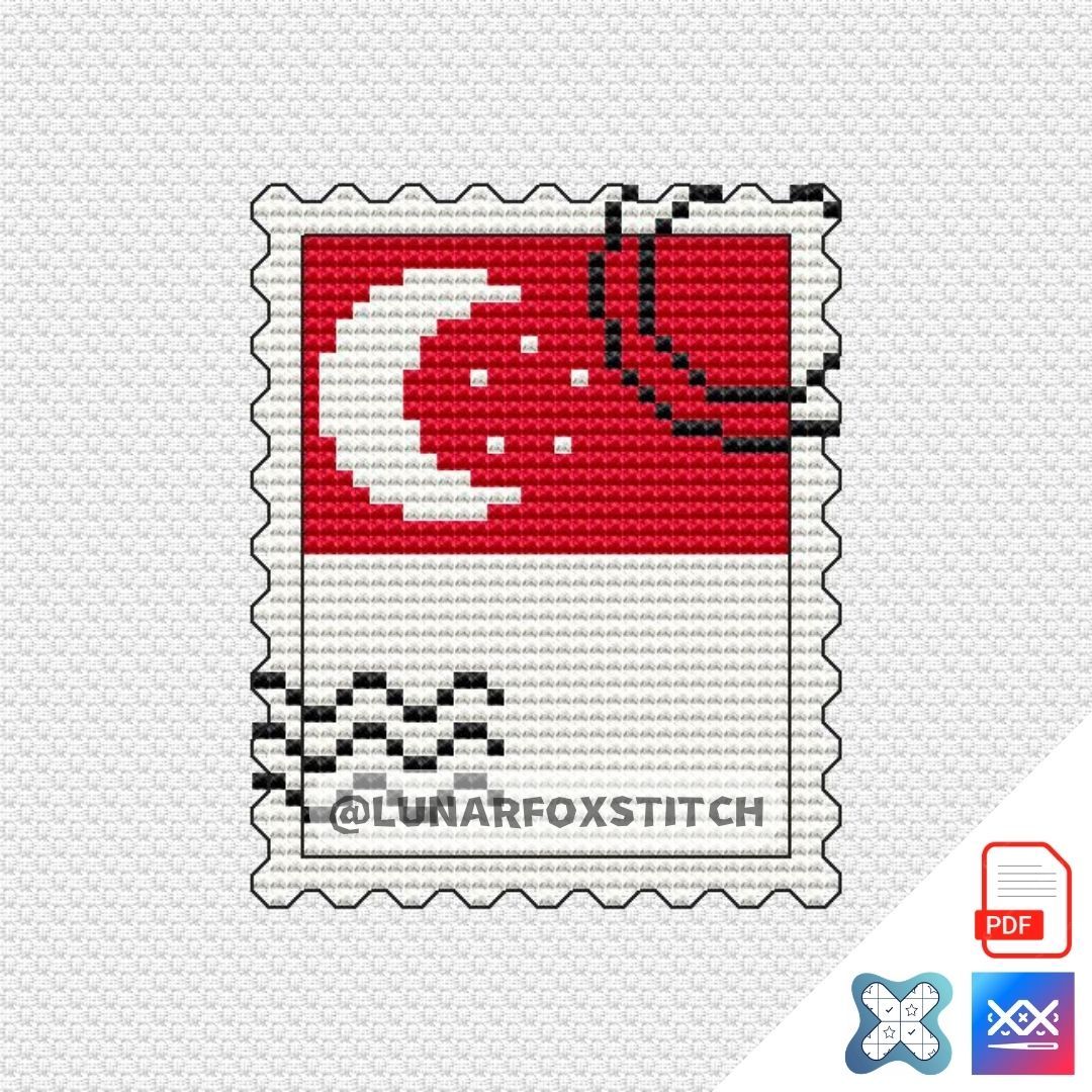 Singapore Flag mini postage stamp cross stitch pattern