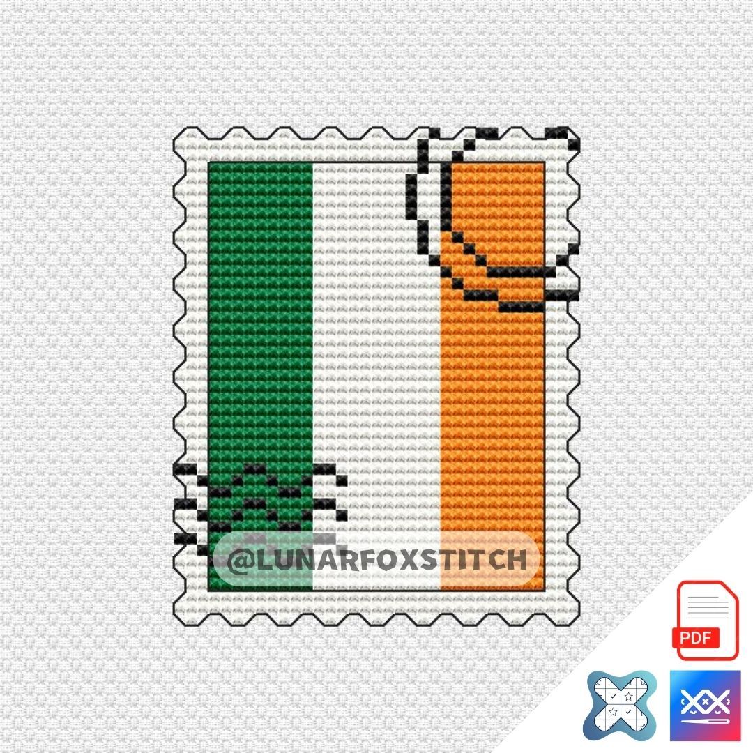 Ireland Flag mini postage stamp cross stitch pattern
