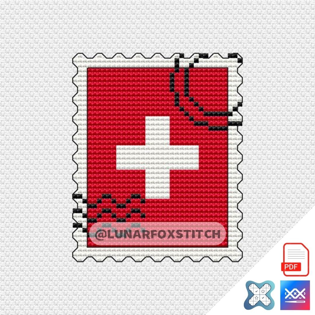 Switzerland Flag mini postage stamp cross stitch pattern