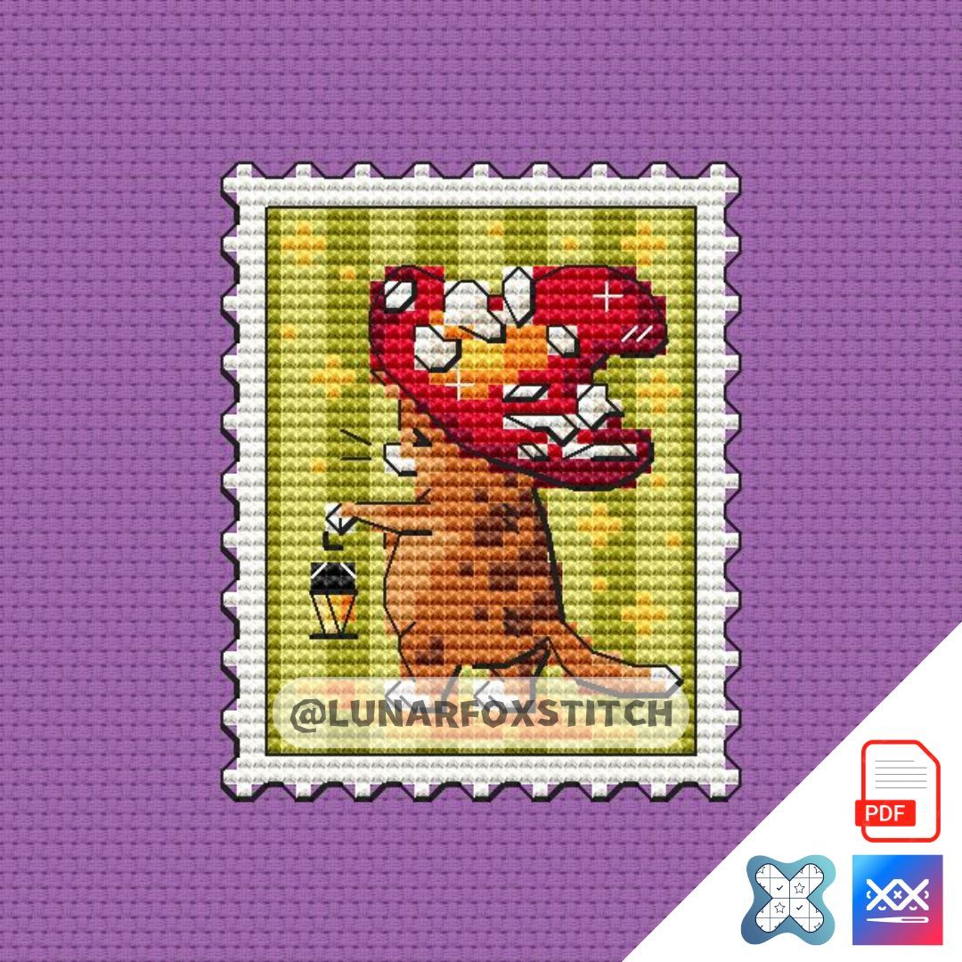 Mushroom cat mini postage stamp cross stitch pattern