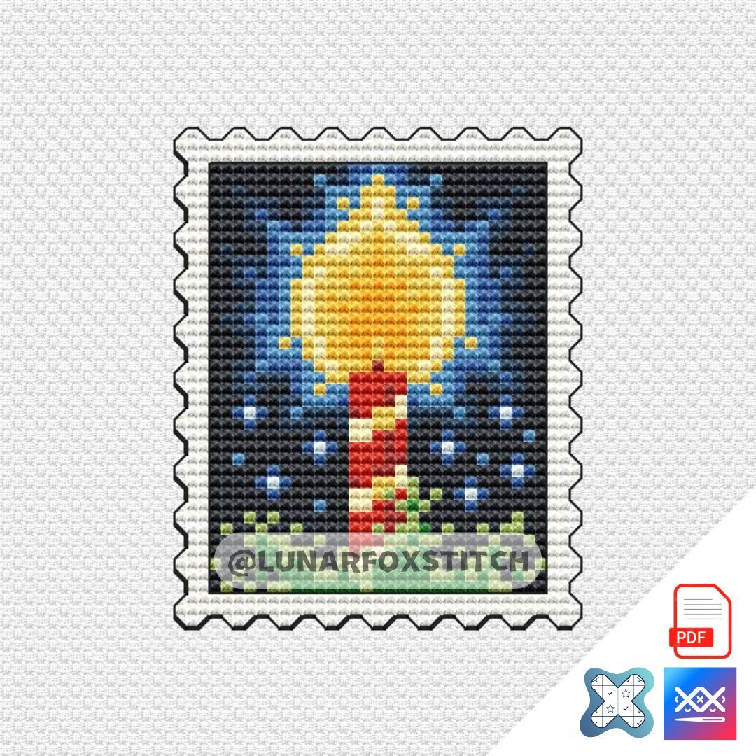Christmas candle mini postage stamp cross stitch pattern