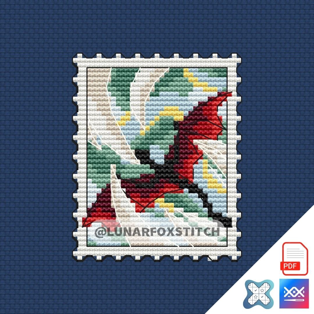 Dragon mini postage stamp cross stitch pattern