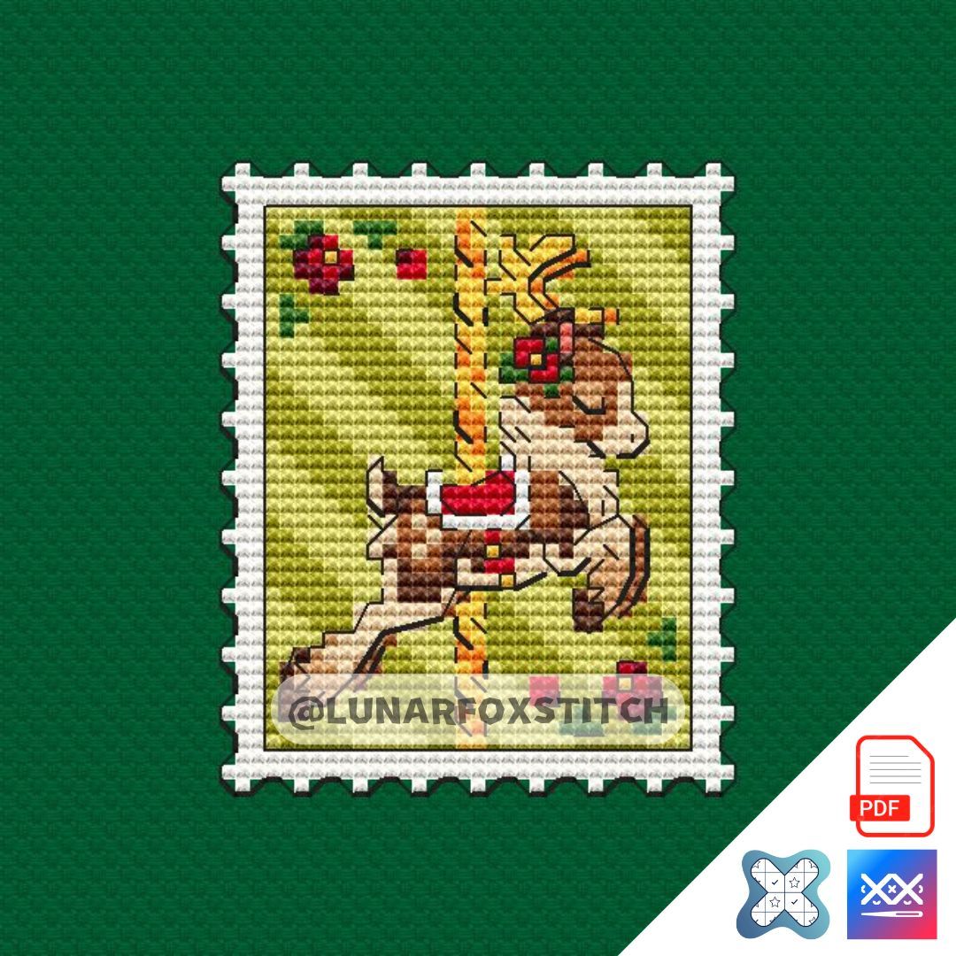 Christmas deer mini postage stamp cross stitch pattern