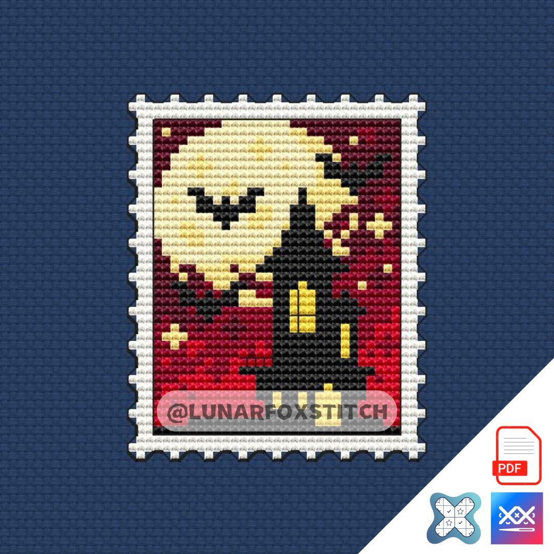 Halloween house mini postage stamp cross stitch pattern