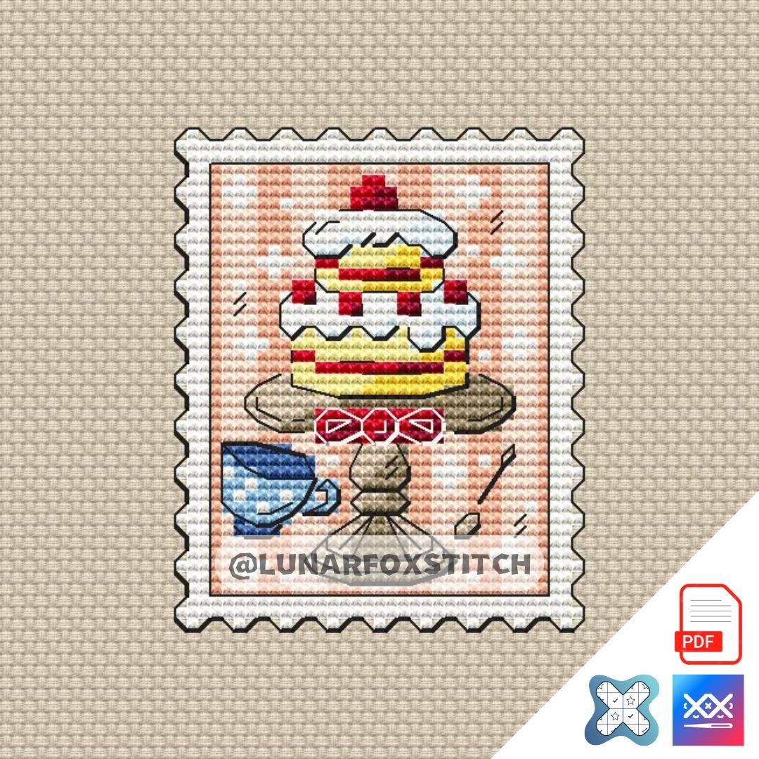 Tea time mini postage stamp cross stitch pattern