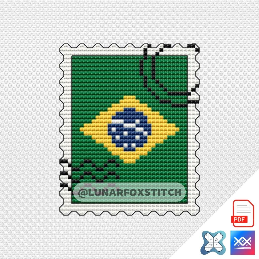 Brazil flag mini postage stamp cross stitch pattern