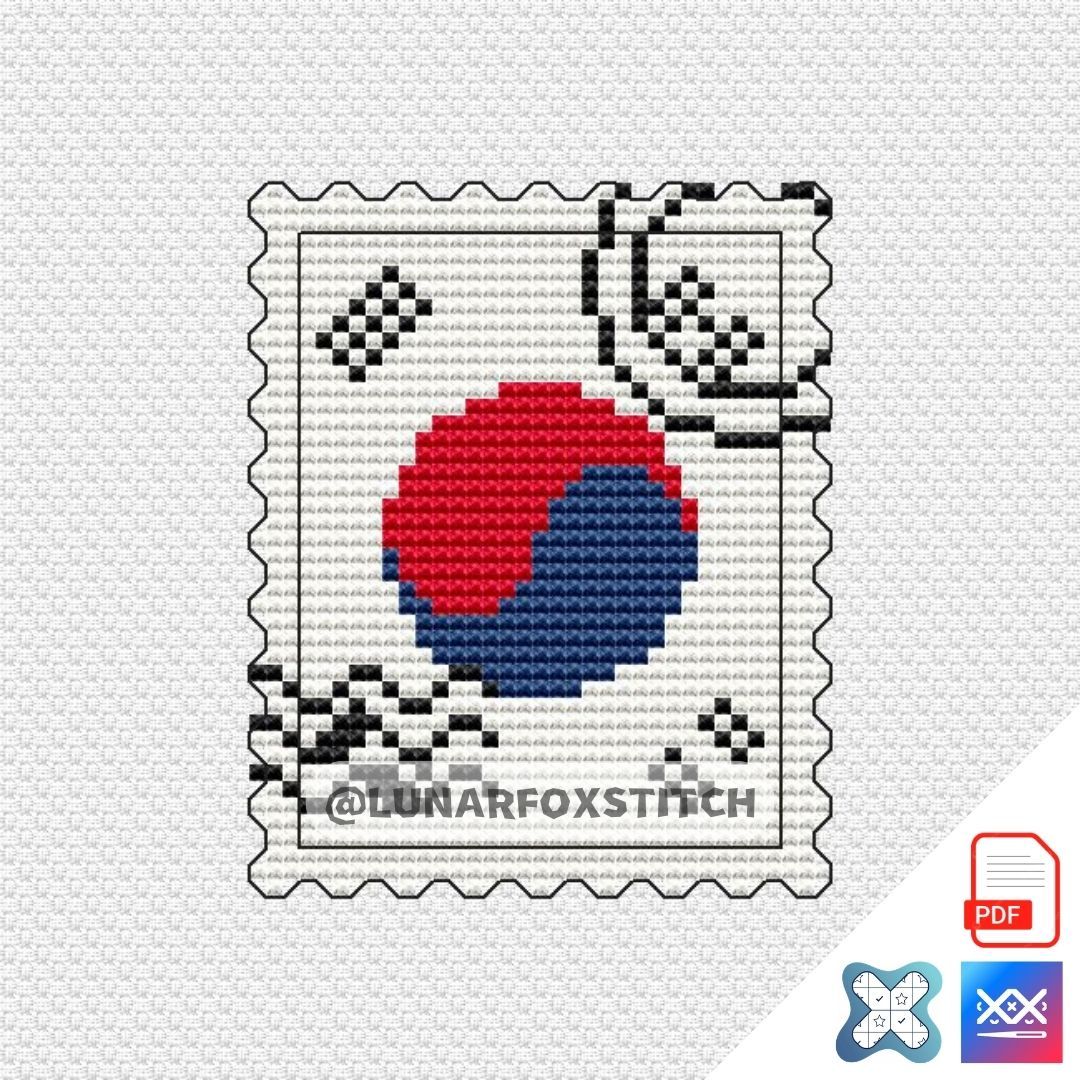 South Korea flag mini postage stamp cross stitch pattern