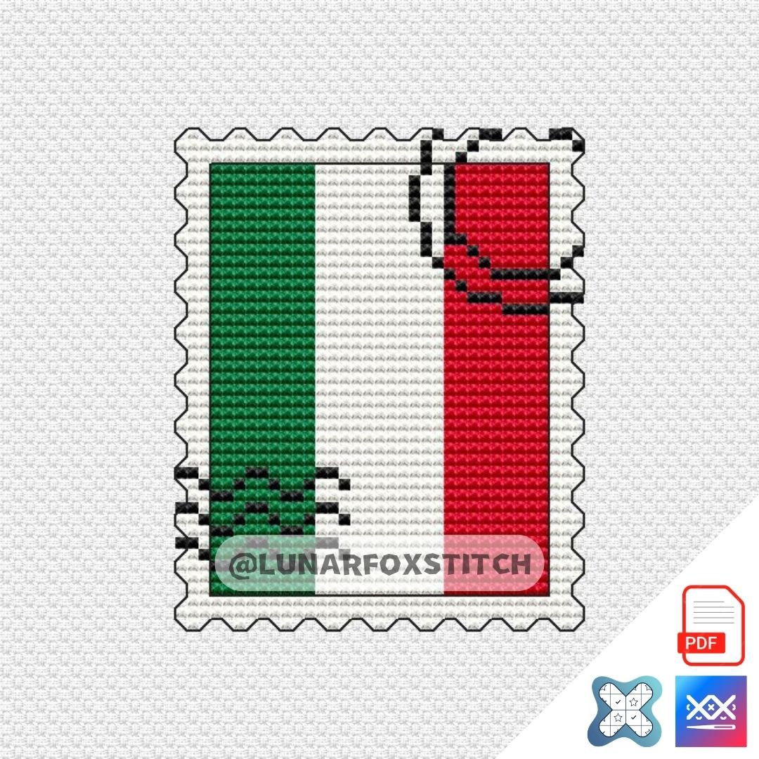 Italy flag mini postage stamp cross stitch pattern